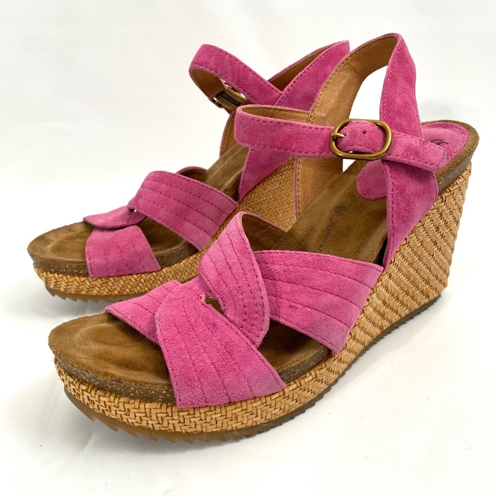 Sofft Wedge Platform Sandals 8 M Pink Suede Open Toe Ankle Strap - Picture 5 of 10